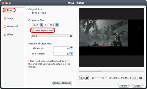 Crop the video size