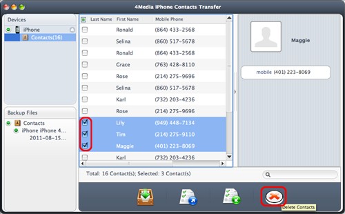 Delete contacts from device