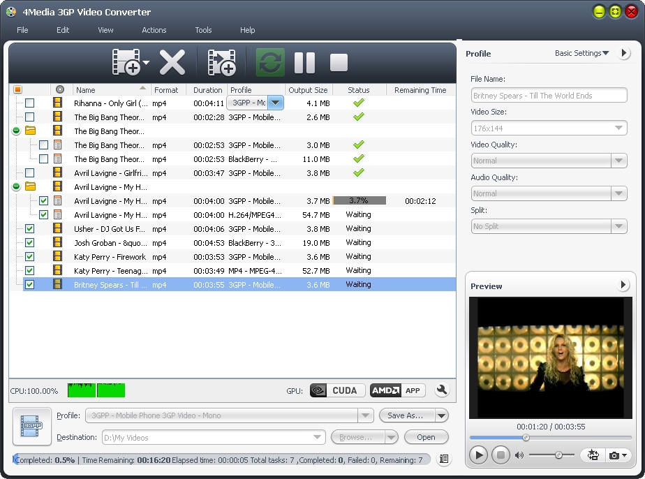 4Media 3gp Video Converter Screenshot