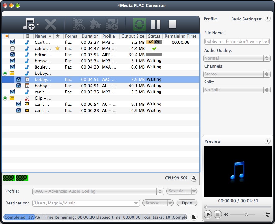4Media FLAC Converter for Mac Screenshot